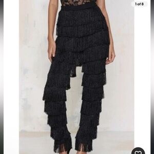 Lavish Alice Black Tiered Fringe Pants Size UK XS Size US 2